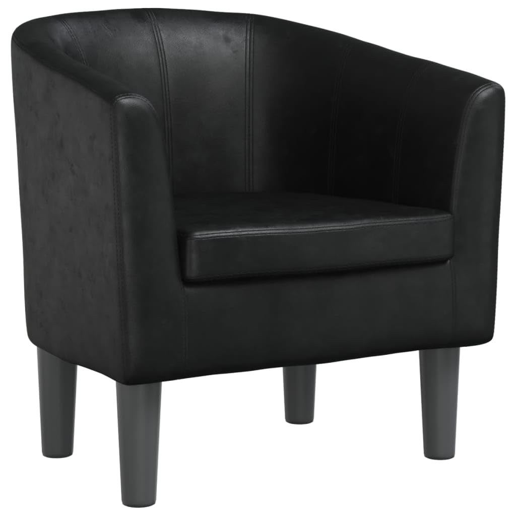 vidaXL Modern Tub Chair in Black Faux Leather - Sturdy Elegant Seating for Living Room, Bedroom, Guest Room or Office with Robust Frame and Comfortable Padding