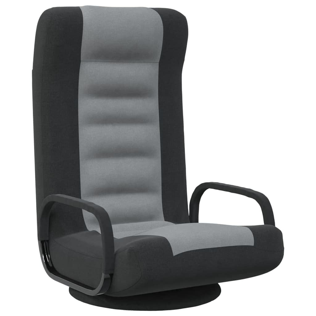 vidaXL Swivel Floor Chair-Black and Light Gray, Adjustable Foldable Lounger, Fabric Cushion, Foam Filling, Ideal for Gaming-TV-Reading, 360-degree Swivel Features.