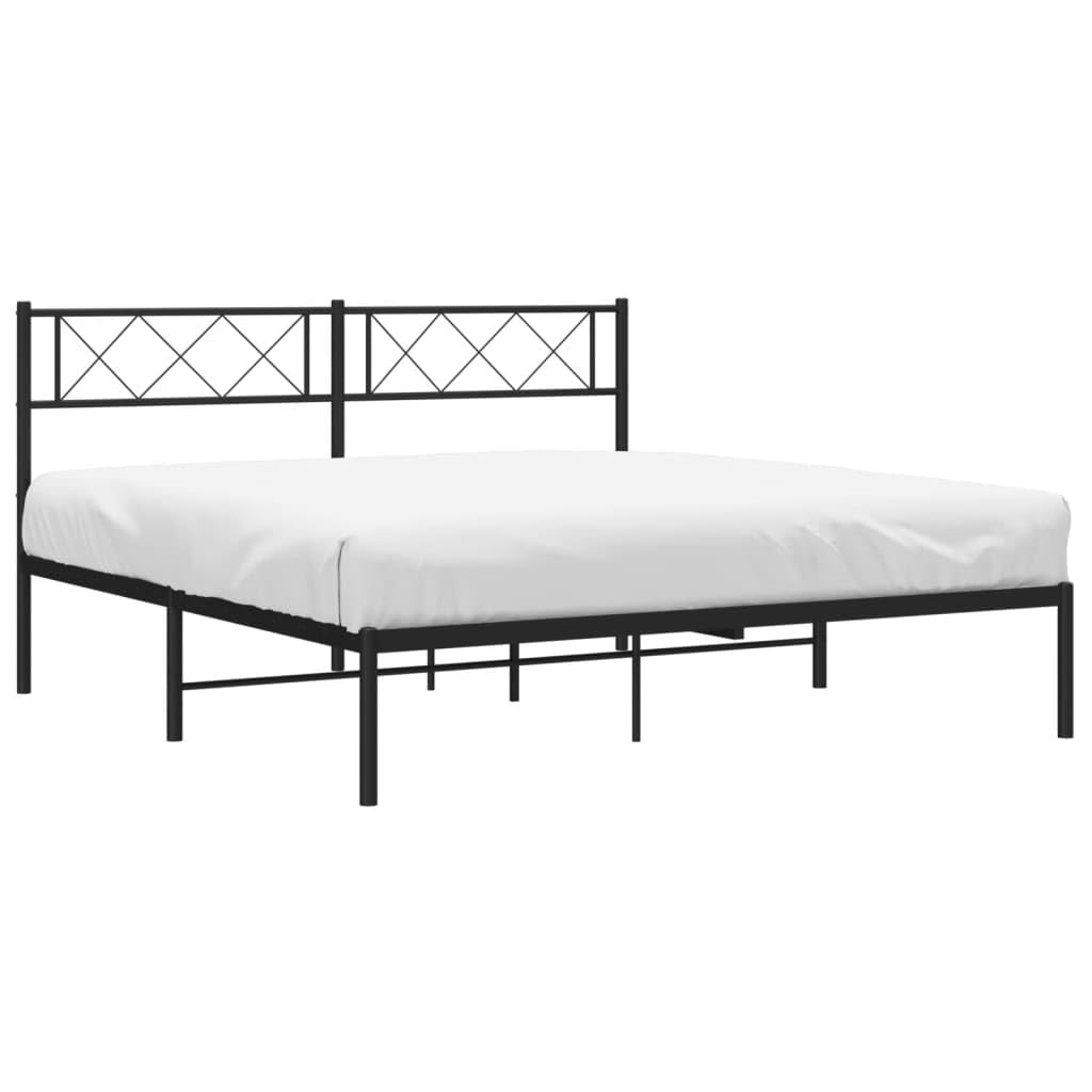 vidaXL 12'' Metal Full Bed Frames with Headboard, Platform Bed Frame with Strong Metal Slats Support, Under Bed Storage, Noise Free, Black, Without Mattress
