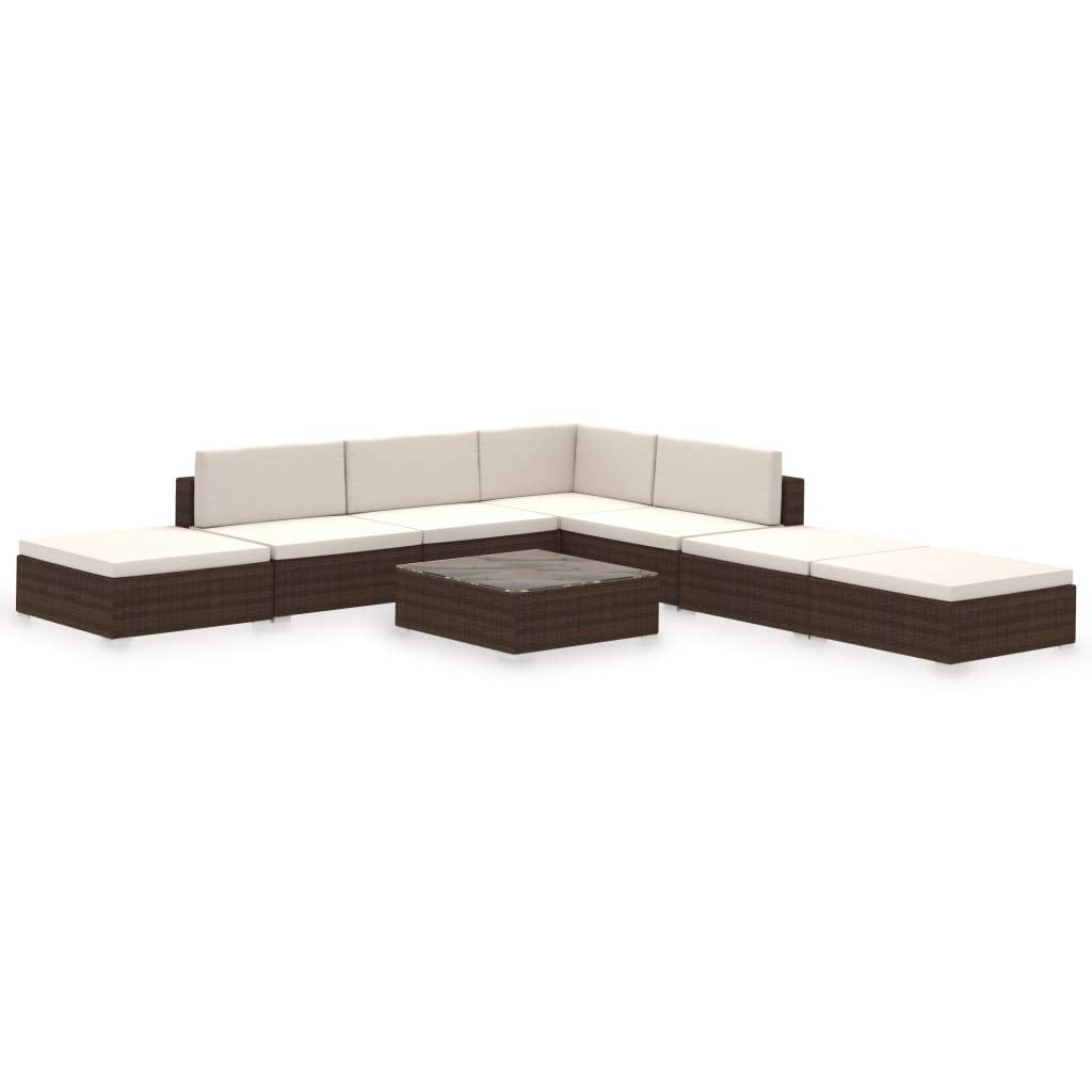 8 Piece Patio Lounge Set with Cushions Poly Rattan Brown