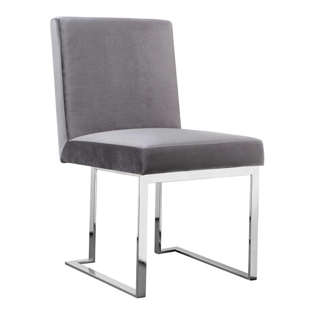 Pangea Home Dexter 18.5" Velvet & Steel Metal Side Chair In Silver (Set Of 2)