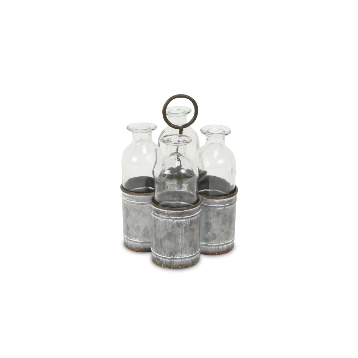 HomeRoots 488180 Galvanized Metal & Glass Decorative Bottles Clear - Set of 4