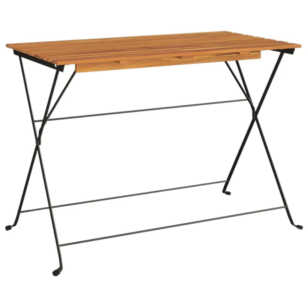 vidaXL Folding Bistro Table- Solid Acacia Wood and Steel Outdoor Patio Furniture- Ideal for Garden, Balcony- Durable, Sturdy, Ea