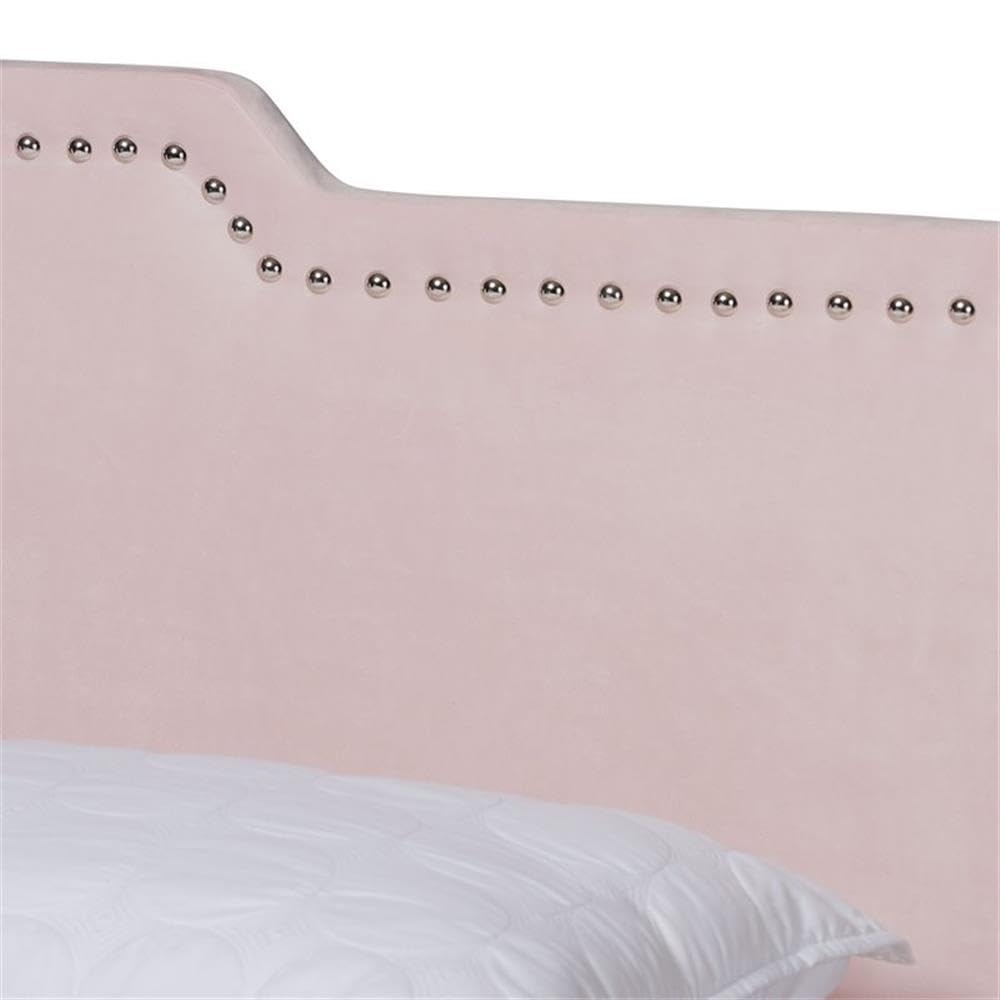 Baxton Studio Benjen Modern and Contemporary Glam Light Pink Velvet Fabric Upholstered Full Size Panel Bed