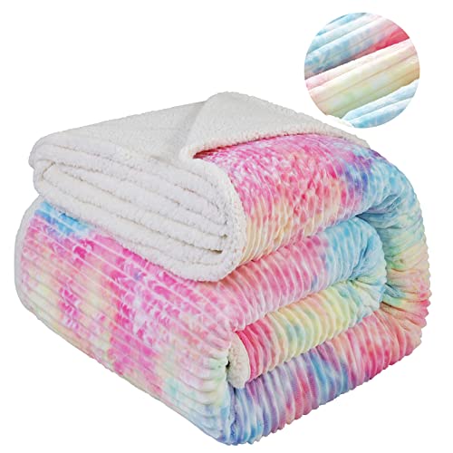 Lbro2M Sherpa Fleece Bed Blanket King Size,Striped Throw Blankets Super Soft Fuzzy Plush,Luxury Microfiber Warm Cozy Fluffy,Velvet Double Reversible Luxurious Couch Sofa (Rainbow,(90X104 Inches))