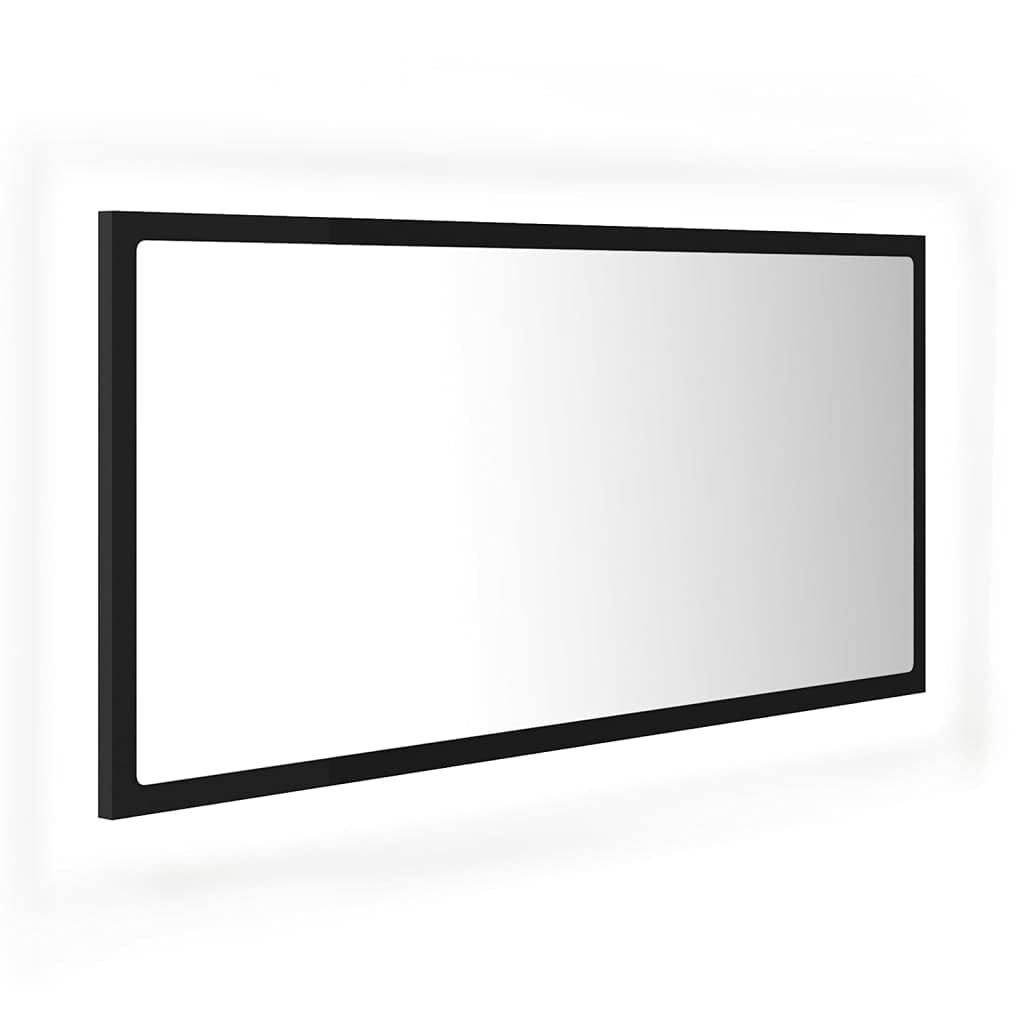 vidaXL Bathroom Mirror, Vanity Mirror Powder Room Mirror, LED Bathroom Mirror Wall Mounted Bath Mirror, Framed Bath Mirror, Industrial, Black Acrylic