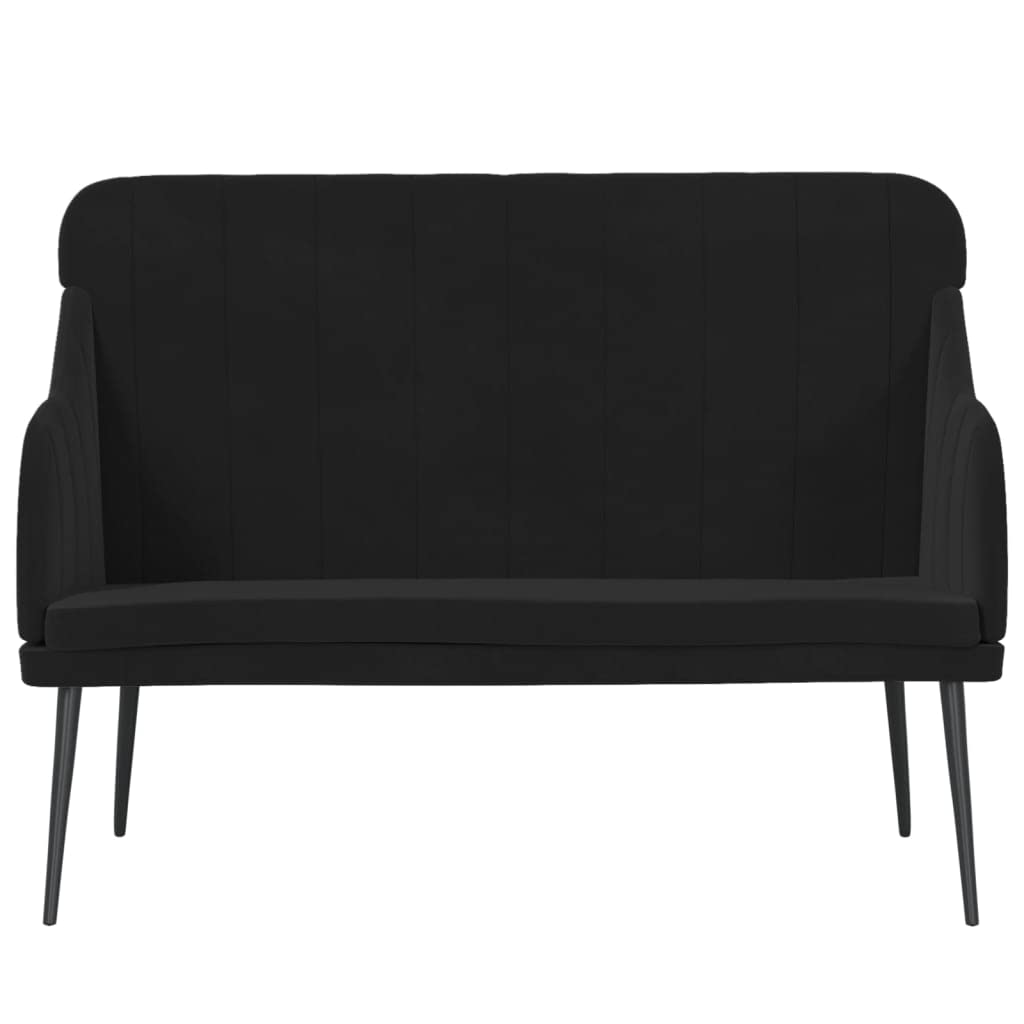 vidaXL Velvet Bench in Black - Soft Luxurious Fabric, Deep Seat with Upholstered Sloping Back and Sturdy Metal Frame for Stability