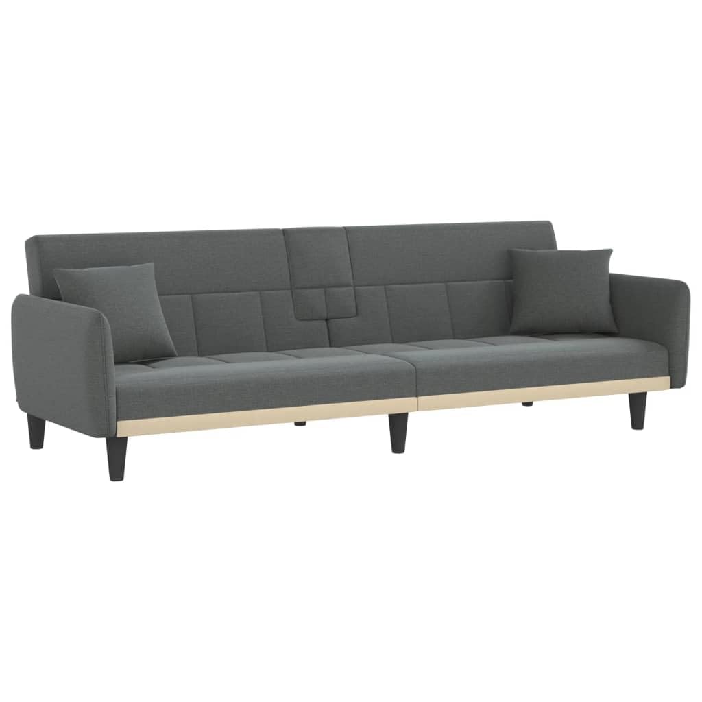 vidaXL Modern Dark Gray Fabric Sofa Bed with Built-in Cup-Holders and Foam Filling, Transformable Couch for Seating and Overnight Guests - Size 86.6&quot; X 35&quot; X 27.6&quot;