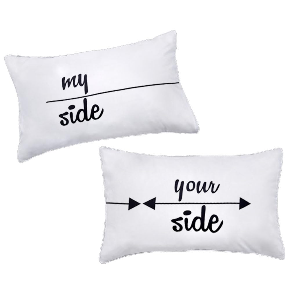 Dasyfly My Side And Your Side Couples Pillowcases,His Hers Cute Pillow Case,Funny Couples Gifts For Anniversary,Wedding, Engagem