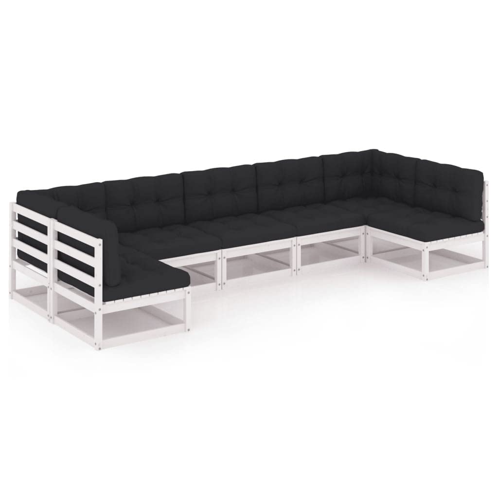 vidaXL Solid Pinewood Patio Lounge Set 7 Piece with Cushions Outdoor Garden Terrace Yard Furniture Wooden Lounge Sofa Set Seat Seating White