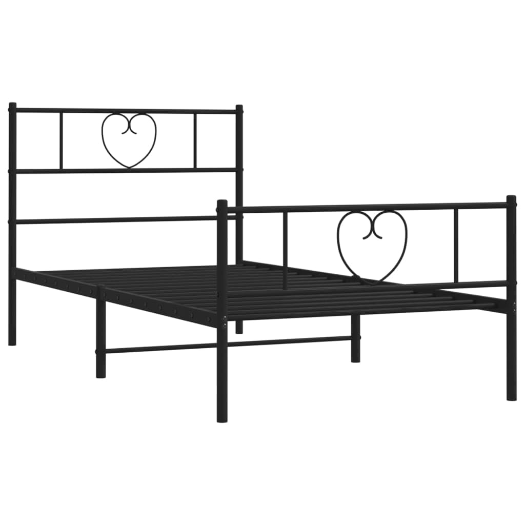 vidaXL Twin XL Metal Bed Frame with Headboard and Footboard, Under Bed Storage Space, Sturdy Steel Construction and Easy Assembly, Minimalist Style, Black, 12'' High, Without Mattress