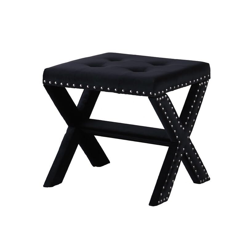 Best Master Furniture Velvet Tufted Small Accent Bench Black