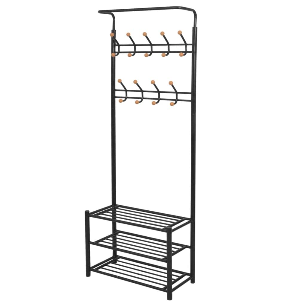 vidaXL Freestanding Clothes Rack with Shoe Storage, Black Steel Stand with Plastic Detailing, Practical Coat Hanger with Shelving for Footwear and Accessories