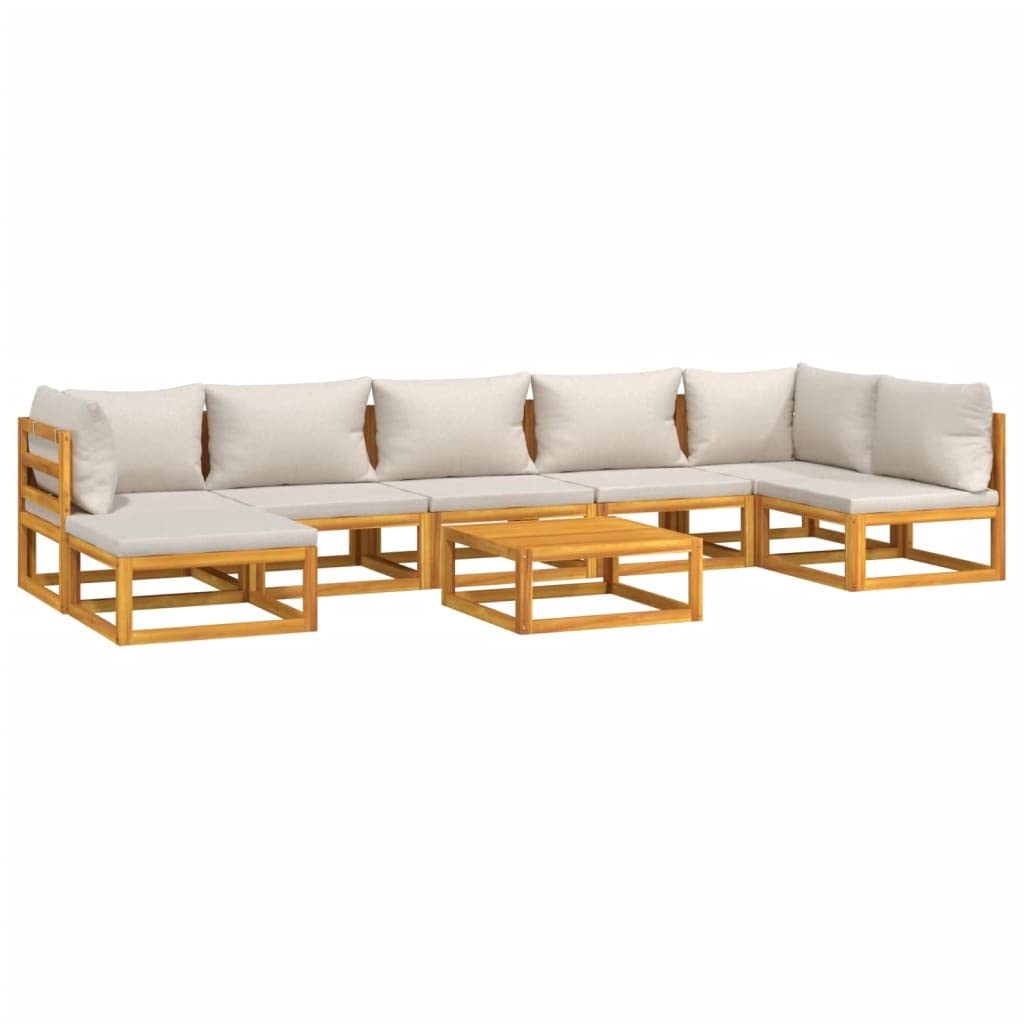 vidaXL 8-Piece Patio Furniture Set - Solid Acacia Wood, Light Gray Cushions, Modular 27.8"x26.8" Sofas, 26.8"x26.8"x11.4" Table