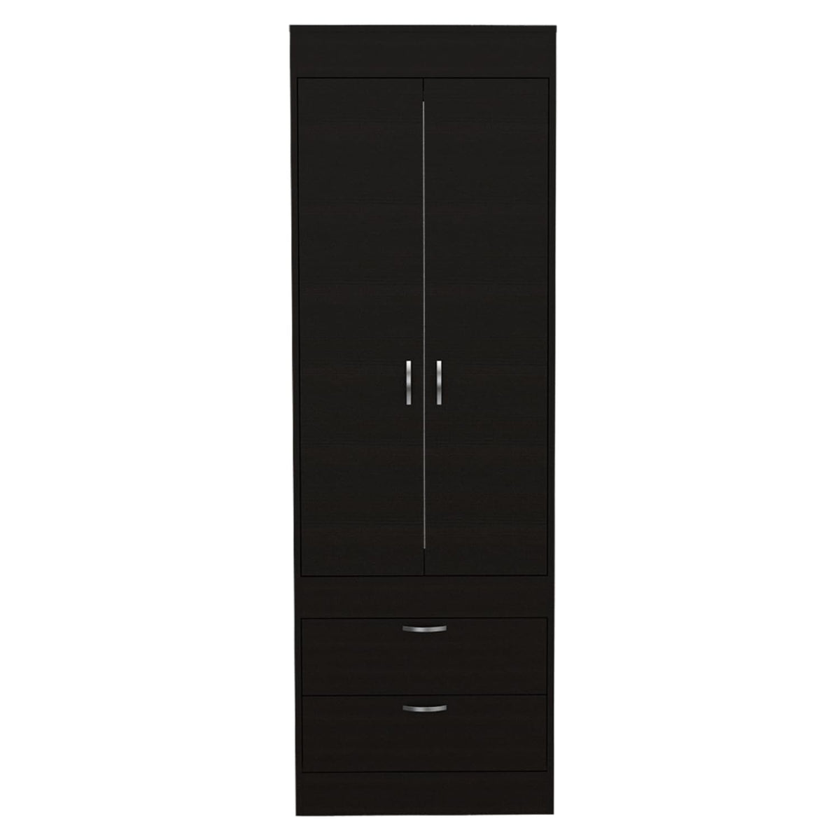 Armoire 70H, Double Door Cabinet, 2 Drawers, Metal Handles, Rod, Black