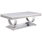 Acme Zander Coffee Table in White Printed Faux Marble and Mirrored Silver Finish