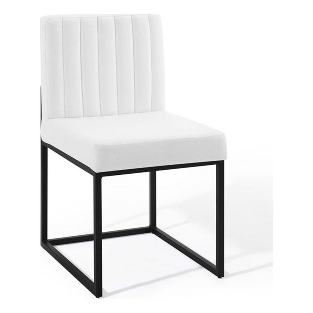 Modway Carriage Channel Tufted Sled Base Upholstered Fabric Dining Chair, Black White