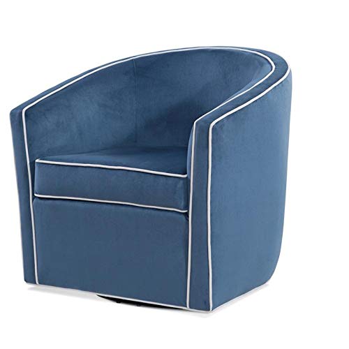 Keely Blue Velvet With Contrasting Cream Welt Barrel Swivel Chair