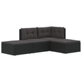 vidaXL Patio Lounge Set with Adjustable Corner Sofa - 4 Piece Black Poly Rattan Set with Thick Cushions and Weather-Resistant Frame, Modular and Easy-to-Clean