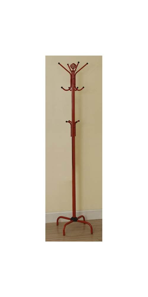 Monarch Specialties 2008, Hall Tree, Free Standing, 12 Hooks, Entryway, Bedroom, Metal, Red, Contemporary, Modern Coat Rack, 19' L x 19' W x 70' H