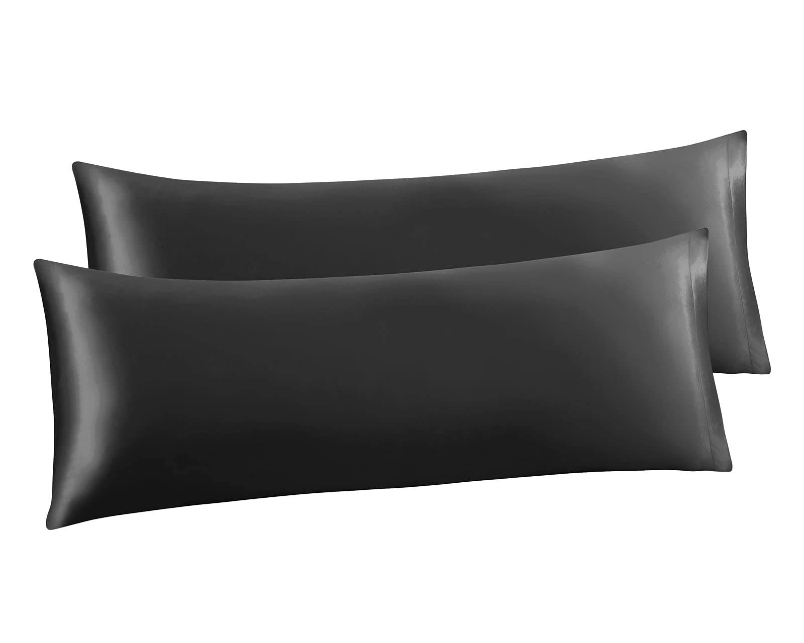 Ersmak Satin Body Pillow Cover Set Of 2, 20X54 Inches Black Ultra Soft Satin Body Pillow Case For Hair And Skin, Silky Slip Cool