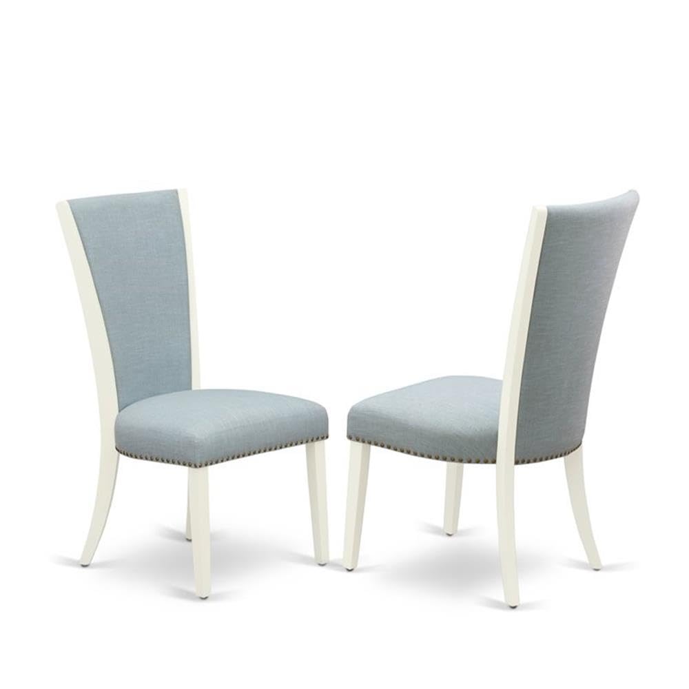East West Furniture X097VE215-9 9 Piece Dining Room Set Includes a Rectangle Dining Table with X-Legs and 8 Baby Blue Linen Fabric Upholstered Chairs, 40x72 Inch, Multi-Color