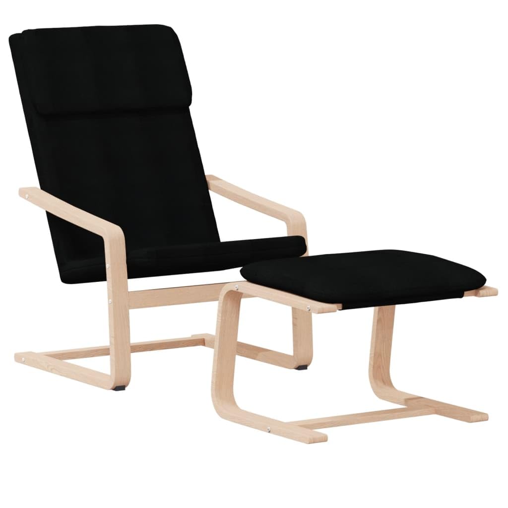 vidaXL Relaxing Chair with Footstool in Black Fabric - Solid Birch Wood Frame - Thickly Padded Seat and Backrest - 242.5lb Capacity - Removable and Washable Cover