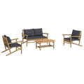 vidaXL Bamboo 4-Piece Patio Lounge Set with Cushions - Rustic Outdoor Furniture Set - Includes Coffee Table, Bench, Garden Chairs - Flexibility and Strength