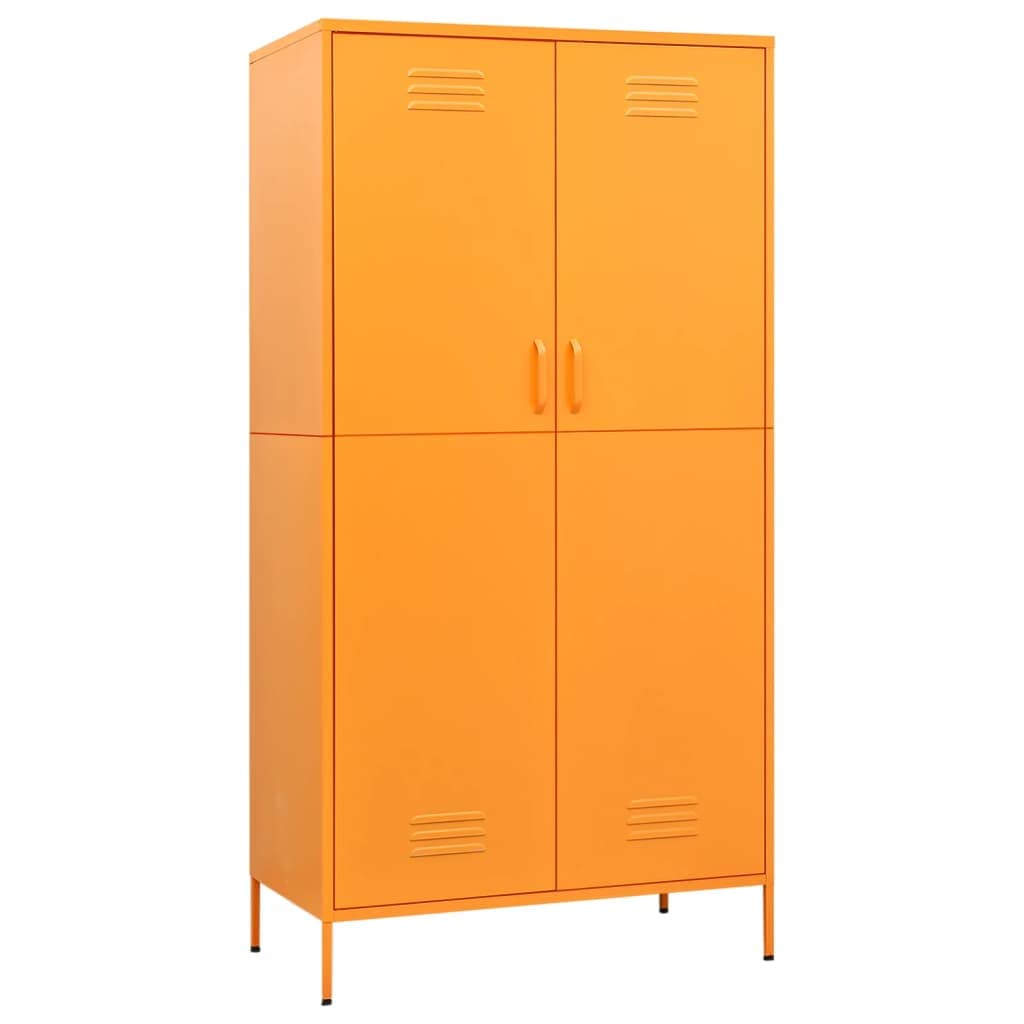 vidaXL Mustard Yellow Steel Wardrobe with Adjustable Shelves and Hanging Rod - Chic Industrial-Style Storage Solution for Clothes, Hats, and Accessories