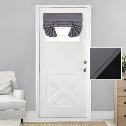 Homeideas 100% Blackout French Door Curtains, Privacy Small Door Curtains For Door Window, 26 X 20 Inch Door Shades For Front Door, Thermal Insulated Door Window Covering, (1 Panel, Grey)