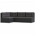 vidaXL 4 Piece Modern Patio Lounge Set - Outdoor Black Poly Rattan Furniture with Cushions, Weather Resistant, Durable Material, Adjustable Corner Sofa, Easy Assembly