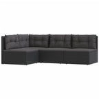 vidaXL 4 Piece Modern Patio Lounge Set - Outdoor Black Poly Rattan Furniture with Cushions, Weather Resistant, Durable Material, Adjustable Corner Sofa, Easy Assembly