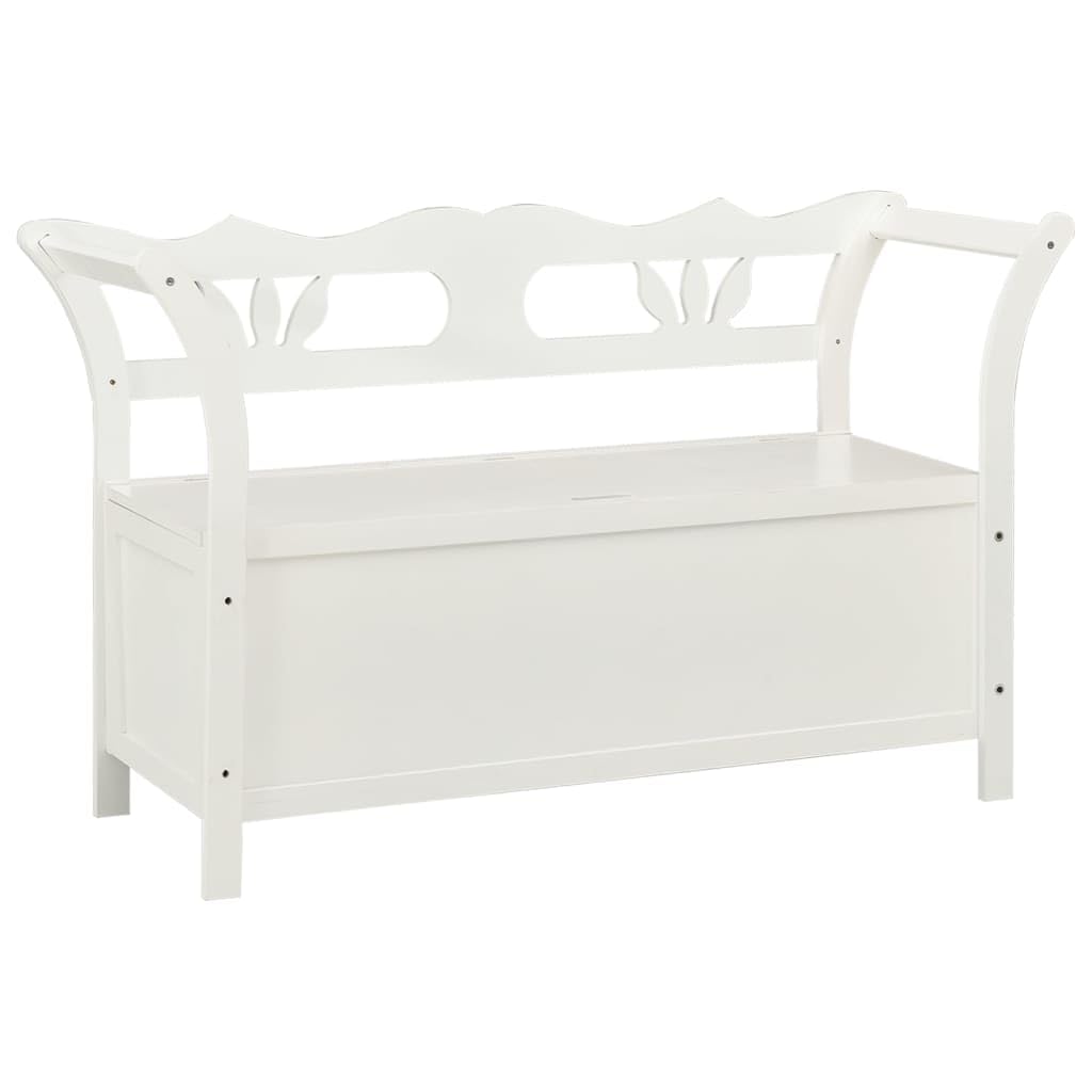 vidaXL Solid Fir Wood White Bench with Backrest and Armrest - Thumbnail 2