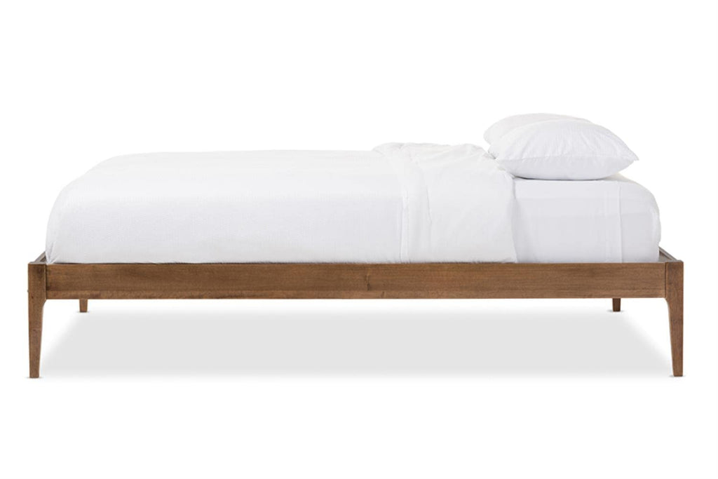 Baxton Studio Bentley Mid-Century Modern Walnut Finishing Solid Wood Queen Size Bed Frame