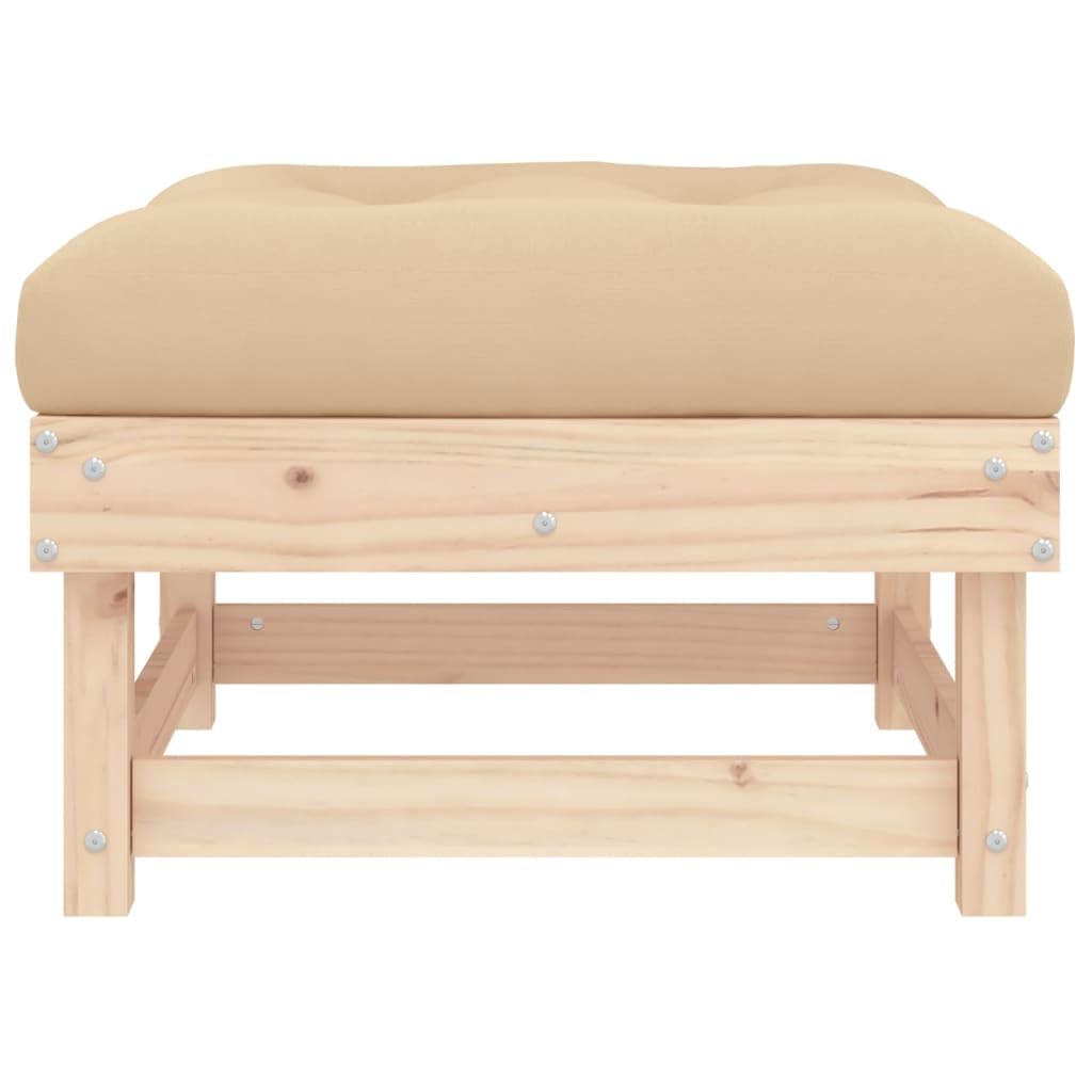 vidaXL - Solid Pine Wood Patio Footstool with Cushion | Sturdy and Stable | Outdoor Garden Furniture | Brown Natural Pine | Comfortable Seating