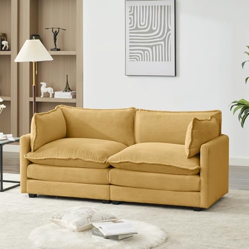 Bumblr Upholstered Loveseat 2-Seater Sofa Couch, Convertible Modular Sectional Sofa Couch, Modern Corduroy Fabric Living Room Furniture Set, Yellow