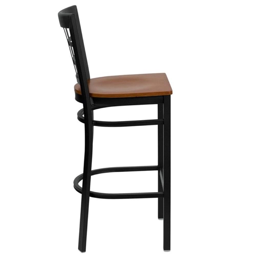 Flash Furniture HERCULES Series Black Window Back Metal Restaurant Barstool - Cherry Wood Seat