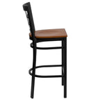 Flash Furniture HERCULES Series Black Window Back Metal Restaurant Barstool - Cherry Wood Seat