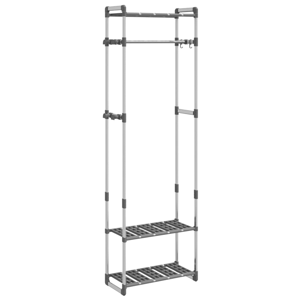 vidaXL 3-Tier Aluminum Clothes Rack with 1 Hanging Rail and 3 Shelves- Silver, Space-Saving Design, Easy Assembly for Indoor Use