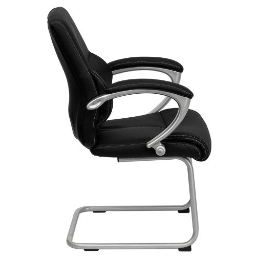 Flash Furniture Tristan Black LeatherSoft Executive Side Reception Chair with Silver Sled Base