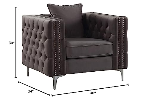 HomeRoots Furniture 40" X 34" X 30" Dark Gray Velvet Chair and Pillow
