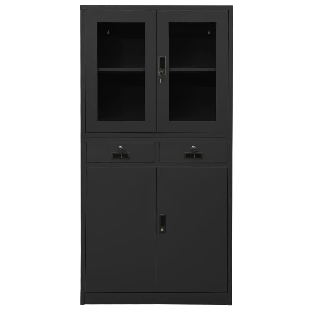 Furniking Office Cabinet Anthracite 35.4&quot;x15.7&quot;x70.9&quot; Steel and Tempered Glass-F6424