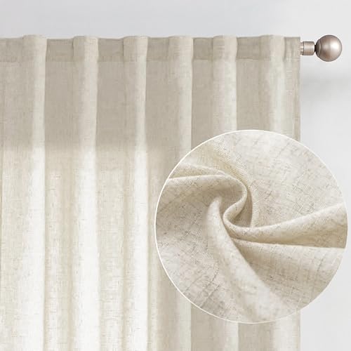 Jinchan Linen Blend Curtain For Living Room 108 Inch Length Extra Wide For Room Divider Crude Curtain Rustic Farmhouse Curtain Back Tab Light Filtering Drapes Bedroom Window Curtain 1 Panel Ecru