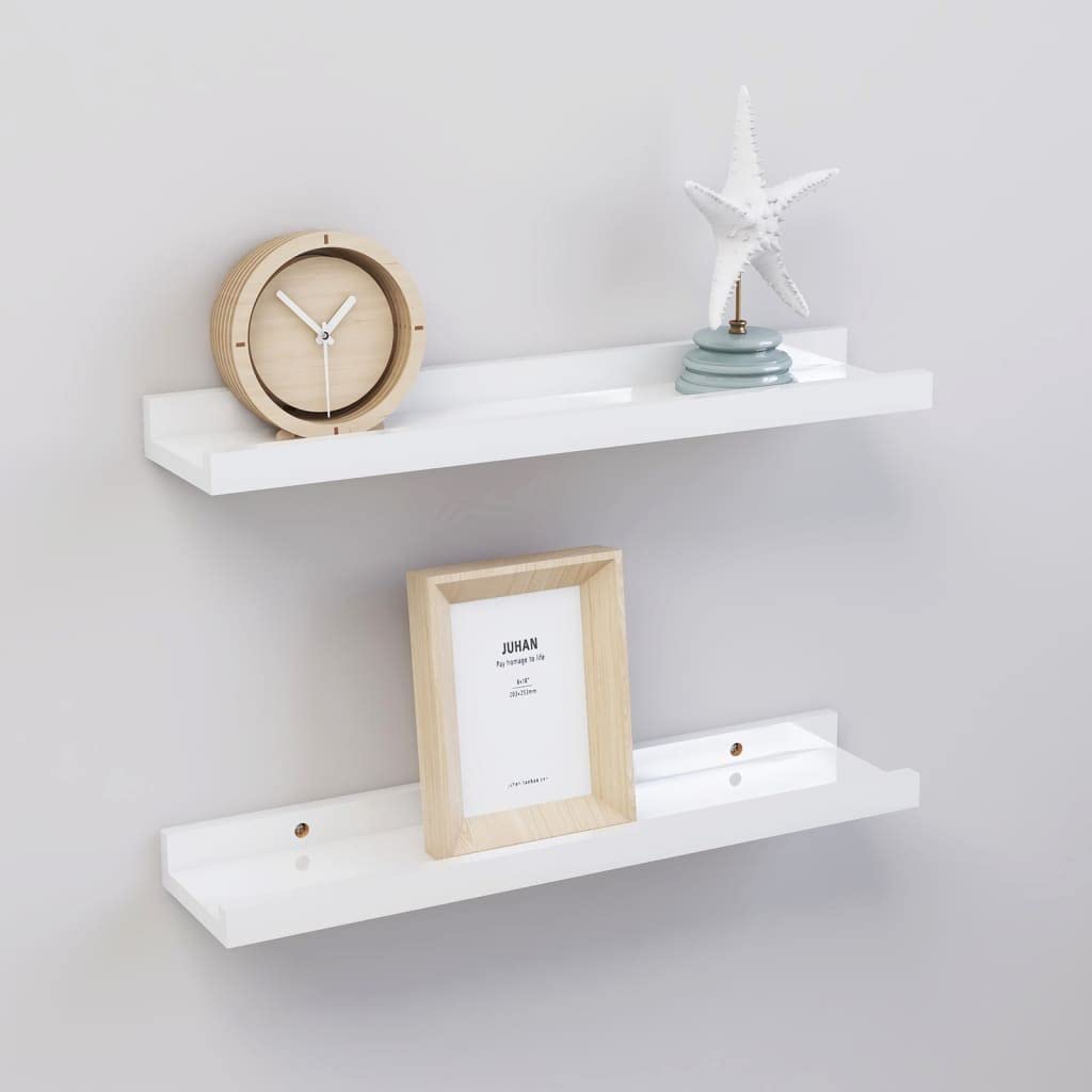 vidaXL Wall-Mounted Shelves 2 pcs - Glossy White Modern Style Shelves - Durable MDF Material - Easy to Assemble - Perfect for Decorative Display or Storage - Measures 15.7&quot;x3.5&quot;x1.2&quot;