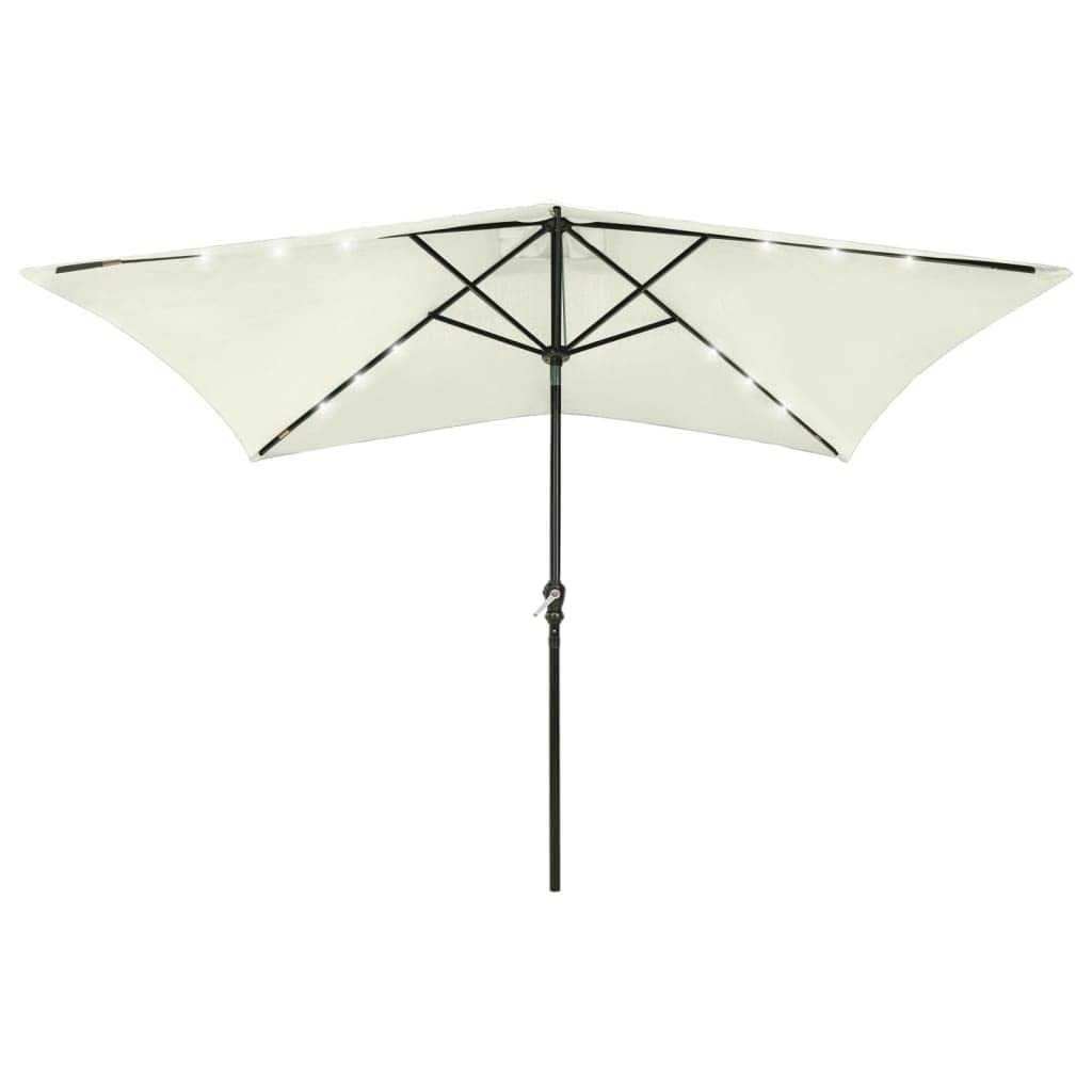 vidaXL Outdoor Parasol with LED Lights, UV Protective, Anti-Fade Polyester Canopy, Reliable Powder-Coated Steel Pole, Crank and 