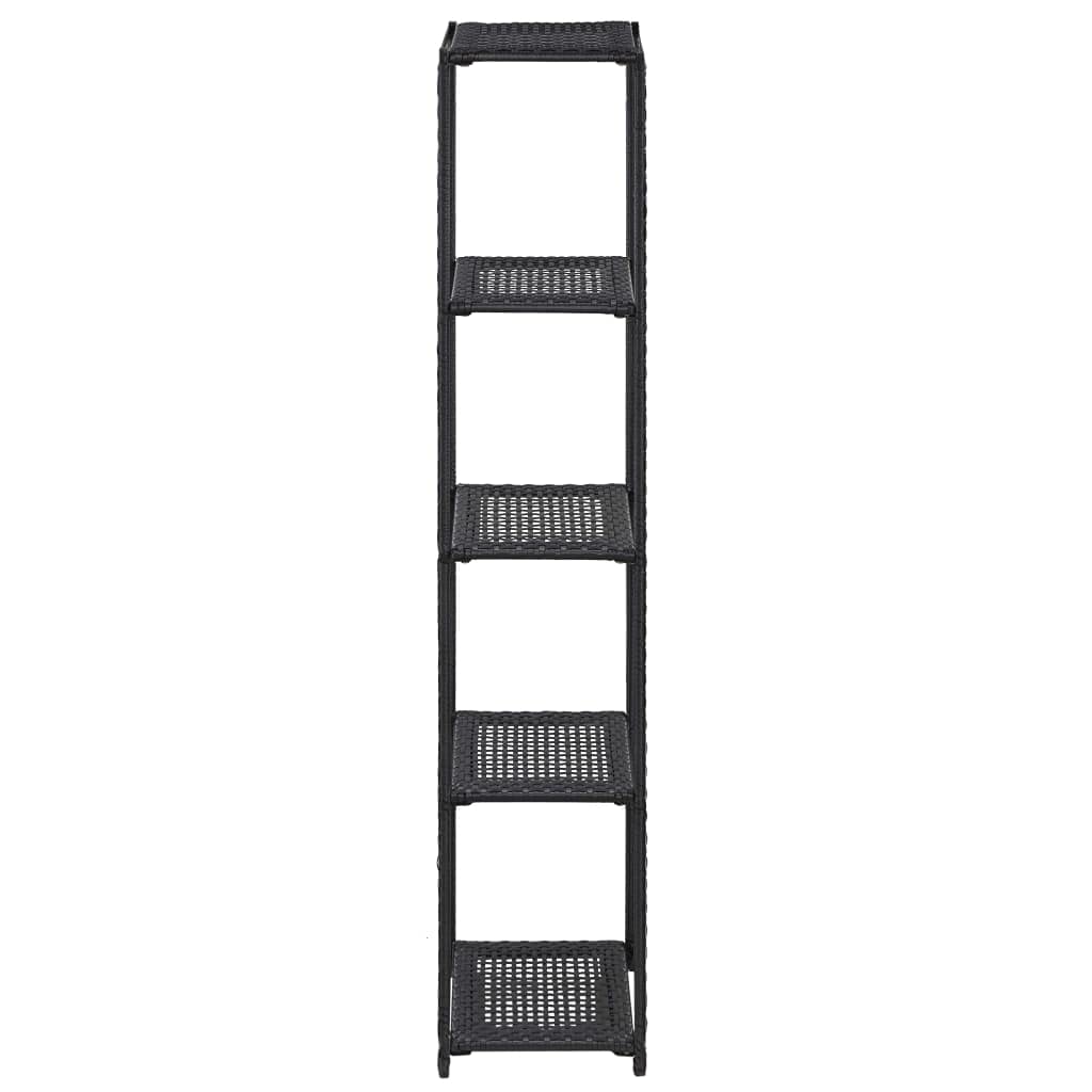 vidaXL Black Poly Rattan Storage Shelf - Versatile 5-Tier Display Rack for Living Room, Bedroom and Patio - Compact, Durable and Easy-to-Clean