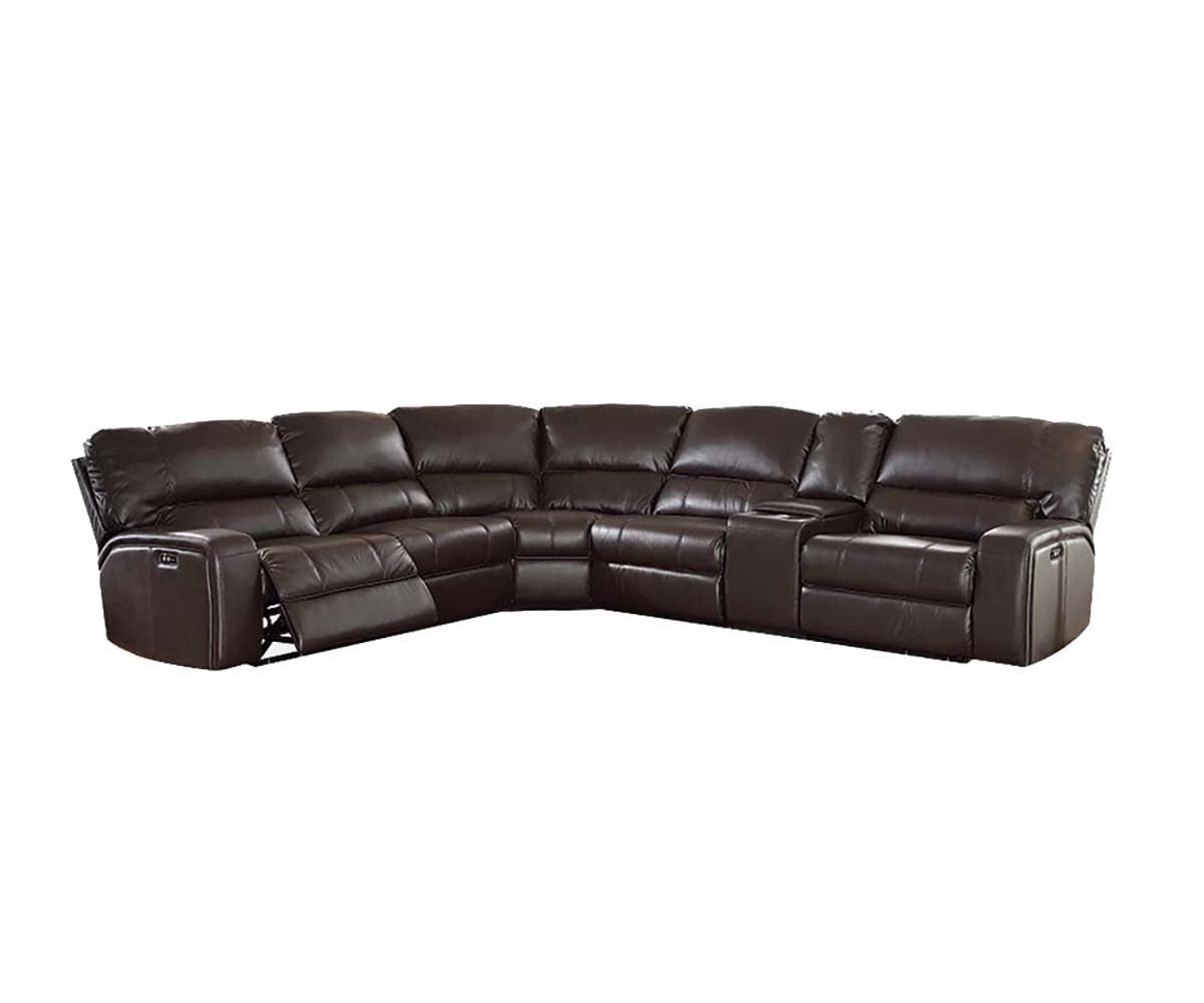 Acme Furniture Saul Sectional Sofa with Power Recliners, Espresso Leather-aire