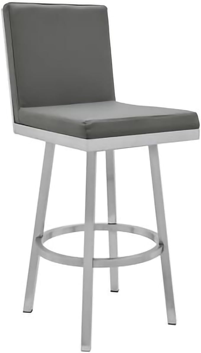 Benjara BM248198 30 in. Swivel Barstool with Metal Frame & Hexagonal Back Gray