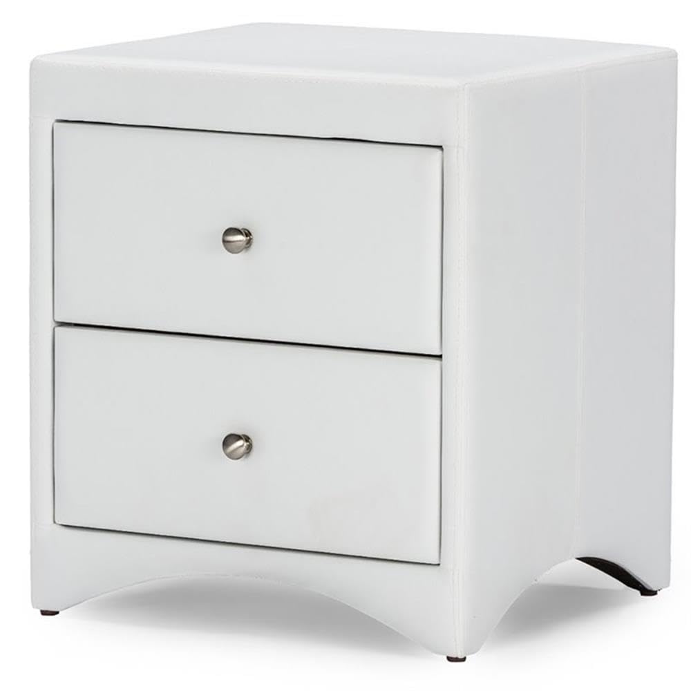 Baxton Studio Dorian Faux Leather Upholstered Modern Nightstand, White