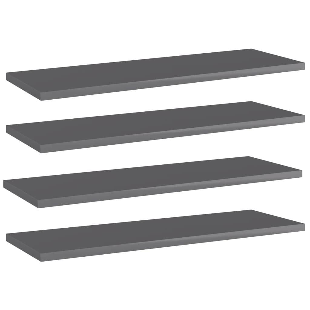 vidaXL High Gloss Gray Bookshelf Boards, 23.6 x 7.9 x 0.6, Set of 4 Engineered Wood, Easy-to-Clean, Versatile Replacement Shelves